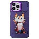For iPhone 15 Pro Double Layer Color Silver Series Animal Oil Painting Phone Case(Cuddle Cat)