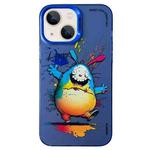 For iPhone 15 Double Layer Color Silver Series Animal Oil Painting Phone Case(Happy Rabbit)