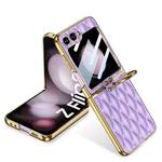 For Samsung Galaxy Z Flip5 GKK Integrated Plating Diamond Texture PU Phone Case with Ring(Purple)