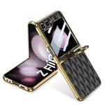 For Samsung Galaxy Z Flip5 GKK Integrated Plating Diamond Texture PU Phone Case with Ring(Black)