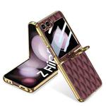 For Samsung Galaxy Z Flip5 GKK Integrated Plating Diamond Texture PU Phone Case with Ring(Red)