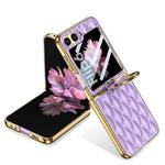 For Samsung Galaxy Z Flip6 GKK Integrated Plating Diamond Texture PU Phone Case with Ring(Purple)