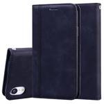 For iPhone XR Frosted Business Magnetic Horizontal Flip PU Leather Case with Holder & Card Slot & Lanyard(Black)