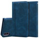 For iPhone XS Max Frosted Business Magnetic Horizontal Flip PU Leather Case with Holder & Card Slot & Lanyard(Blue)