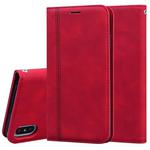For iPhone XS Max Frosted Business Magnetic Horizontal Flip PU Leather Case with Holder & Card Slot & Lanyard(Red)