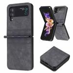 For Samsung Galaxy Z Flip4 Plaid Embossed Leather Phone Case(Black)