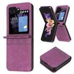 For Samsung Galaxy Z Flip6 Plaid Embossed Leather Phone Case(Dark Purple)