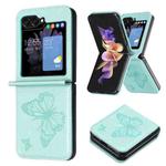 For Samsung Galaxy Z Flip5 Embossing Two Butterflies Leather Phone Case(Green)