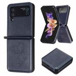 For Samsung Galaxy Z Flip4 Embossing Two Butterflies Leather Phone Case(Blue)