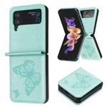 For Samsung Galaxy Z Flip3 5G Embossing Two Butterflies Leather Phone Case(Green)