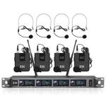 XTUGA A140-B Wireless Microphone System 4 BodyPack Headset Lavalier Microphone(US Plug)