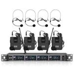 XTUGA A140-B Wireless Microphone System 4 BodyPack Headset Lavalier Microphone(EU Plug)