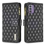 For Nokia G42/G310 Diamond Lattice Zipper Wallet Leather Flip Phone Case(Black)