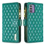 For Nokia G42/G310 Diamond Lattice Zipper Wallet Leather Flip Phone Case(Green)