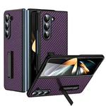 For Samsung Galaxy Z Fold5 Composite Carbon Fiber Pattern Phone Case With Holder(Purple)