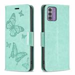 For Nokia G42/G310 Embossing Two Butterflies Pattern Horizontal Flip PU Leather Case(Green)