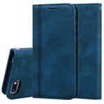 For Huawei Y5 (2018) Frosted Business Magnetic Horizontal Flip PU Leather Case with Holder & Card Slot & Lanyard(Blue)