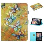 For Kindle Fire HD10 2015 / 2017 / 2019 Colored Drawing Stitching Horizontal Flip Leather Case with Holder & Card Slots & Sleep / Wake-up Function(Butterfly)