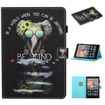 For Kindle Fire HD10 2015 / 2017 / 2019 Colored Drawing Stitching Horizontal Flip Leather Case with Holder & Card Slots & Sleep / Wake-up Function(Glasses Icon)