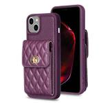 For iPhone 15 Plus Vertical Wallet Rhombic Leather Phone Case(Dark Purple)