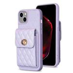 For iPhone 15 Plus Vertical Wallet Rhombic Leather Phone Case(Purple)