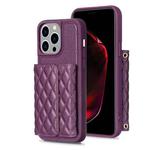 For iPhone 15 Pro Horizontal Wallet Rhombic Leather Phone Case(Dark Purple)