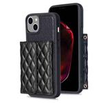 For iPhone 15 Plus Horizontal Wallet Rhombic Leather Phone Case(Black)