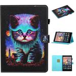 For Kindle Fire HD7 2015 / 2017 / 2019 Colored Drawing Stitching Horizontal Flip Leather Case with Holder & Card Slots & Anti-skid strip(Night Cat)