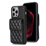 For iPhone 15 Pro Max Vertical Wallet Rhombic Leather Phone Case(Black)