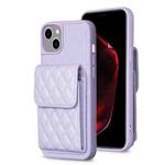 For iPhone 15 Plus Vertical Wallet Rhombic Leather Phone Case(Purple)