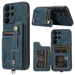 For Samsung Galaxy S23 Ultra 5G ABEEL Litchi Texture Card Bag PU Phone Case(Blue)