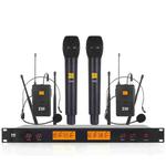 XTUGA A400-HB Professional 4-Channel UHF Wireless Microphone System with 2 Handheld & 2 Headset Microphone(EU Plug)