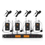 XTUGA A400-B Professional 4-Channel UHF Wireless Microphone System with 4 BodyPack Lavalier Headset Microphone(EU Plug)
