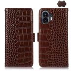 For Nothing Phone 2 Crocodile Top Layer Cowhide Leather Phone Case(Brown)