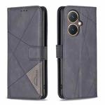 For vivo Y27 4G Magnetic Buckle Rhombus Texture Leather Phone Case(Black)