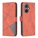 For vivo Y27 4G Magnetic Buckle Rhombus Texture Leather Phone Case(Brown)