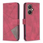 For vivo Y27 4G Magnetic Buckle Rhombus Texture Leather Phone Case(Red)