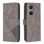 For vivo Y03 4G Global Magnetic Buckle Rhombus Texture Leather Phone Case(Grey)