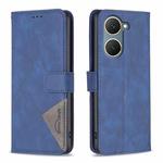 For vivo Y03 4G Global Magnetic Buckle Rhombus Texture Leather Phone Case(Blue)