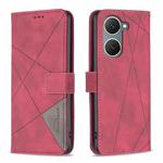 For vivo Y03 4G Global Magnetic Buckle Rhombus Texture Leather Phone Case(Red)