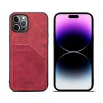 For iPhone 15 Pro Max Denior PU Dual Card Slot Back Cover Phone Case(Red)