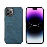 For iPhone 15 Pro Max Denior PU Dual Card Slot Back Cover Phone Case(Blue)