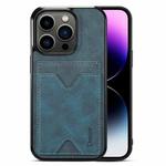 For iPhone 15 Pro Denior PU Back Cover Card Slot Holder Phone Case(Blue)