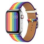 For Apple Watch Series 7 45mm / 6 & SE & 5 & 4 44mm / 3 & 2 & 1 42mm Rainbow Leather Watch Band(Black)