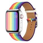 For Apple Watch Series 7 45mm / 6 & SE & 5 & 4 44mm / 3 & 2 & 1 42mm Rainbow Leather Watch Band(White)