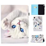 For Huawei MatePad T8 Sewing Thread Horizontal Painted Flat Leather Case with Pen Cover & Anti Skid Strip & Card Slot & Holder(White Cat)