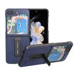 For Samsung Galaxy Z Flip5 ABEEL Wood Texture PU Phone Case with Holder(Blue)