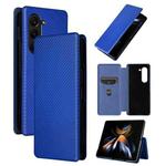 For Samsung Galaxy Z Fold5 Carbon Fiber Texture Flip Leather Phone Case(Blue)