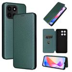 For Honor X6a 4G Carbon Fiber Texture Flip Leather Phone Case(Green)