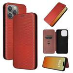 For iPhone 15 Pro Max Carbon Fiber Texture Flip Leather Phone Case(Brown)
